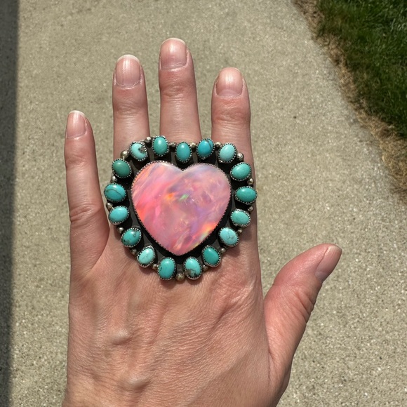 Jewelry - Heart Shape Galaxy Opal/Turquoise Native American Made Sterling Silver Ring